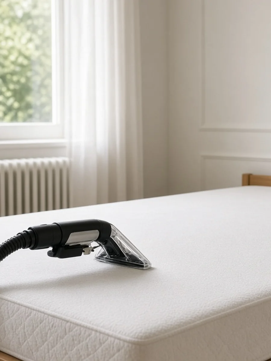 Mattress being deep cleaned with an extraction tool